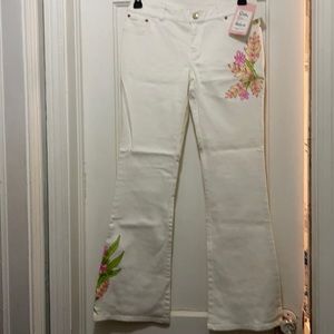 Lilly Pulitzer white stretch jeans with embroidery